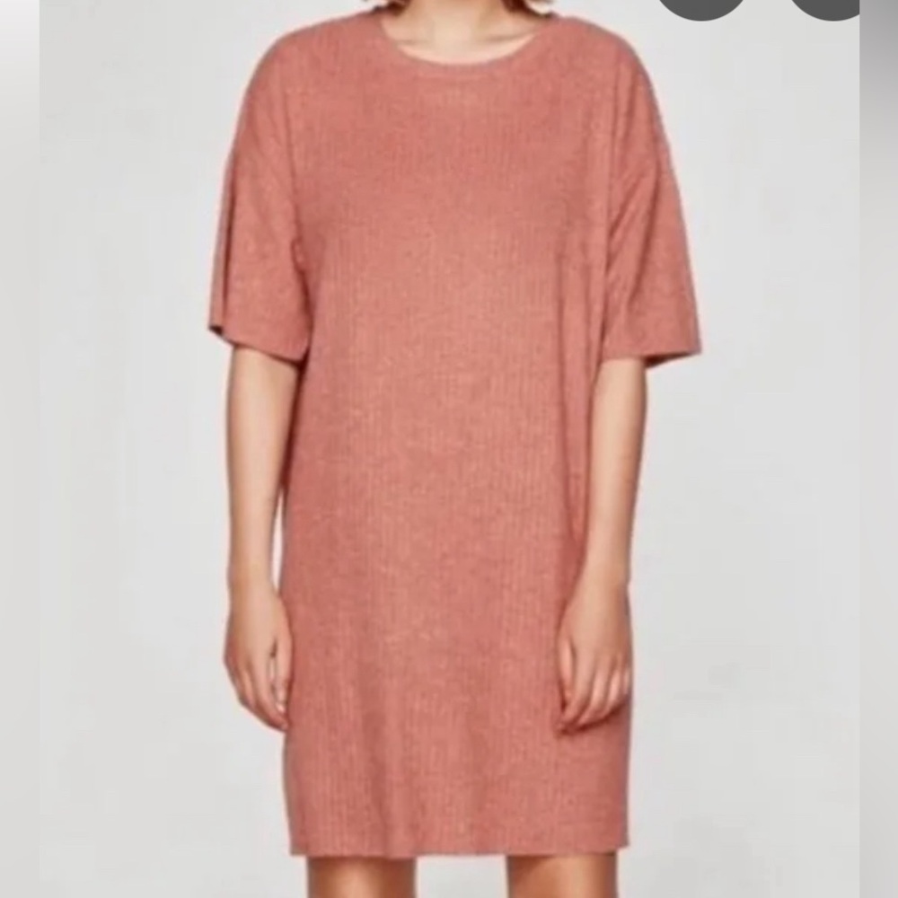 Zara Trafaluc Ribbed Knit Mini Dress Med Pink